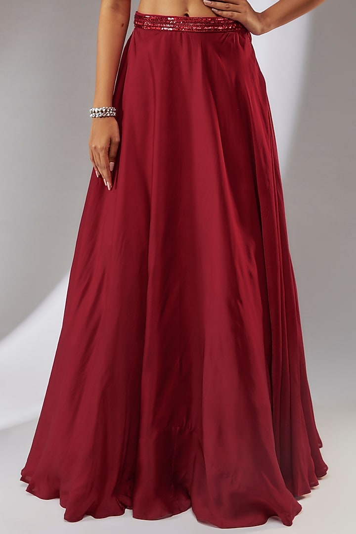 Red Satin Wedding Lehenga Set by Neha Khullar at Pernia's Pop Up Shop