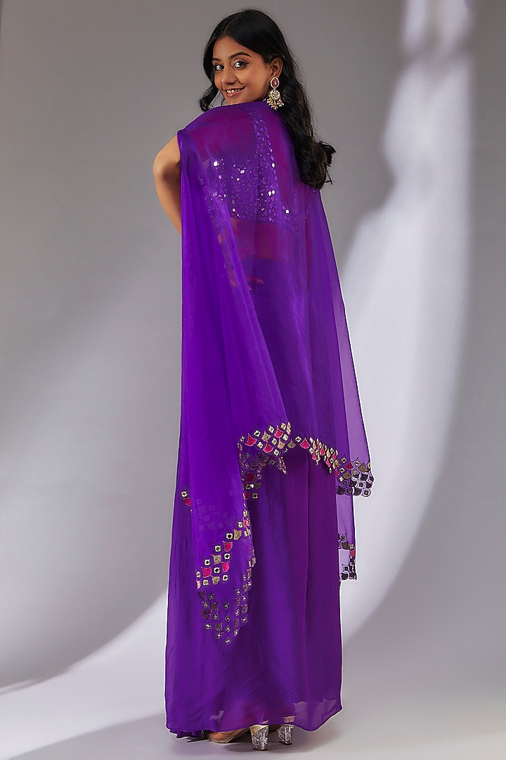 Purple Organza & Crepe Hand Embroidered Cape Set by Neha Khullar at Pernia's Pop Up Shop