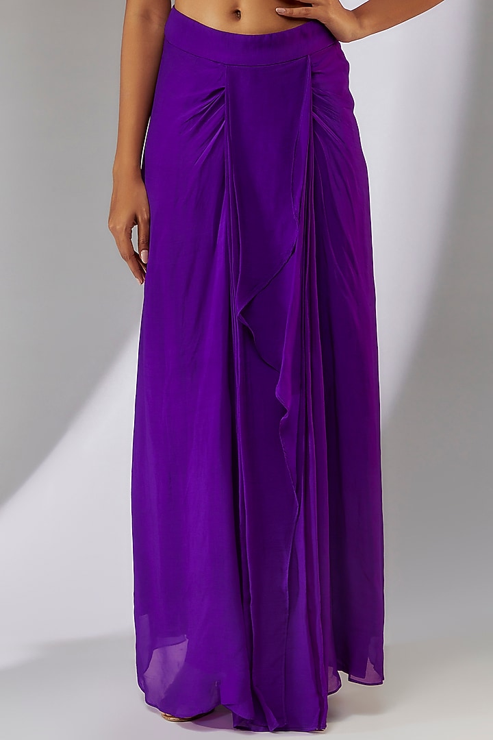 Purple Organza & Crepe Hand Embroidered Cape Set by Neha Khullar at Pernia's Pop Up Shop