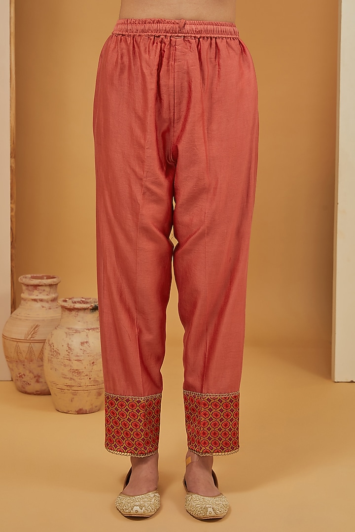 Rust Chanderi Silk Hand Embroidered Kurta Set by Neha Khullar at Pernia's Pop Up Shop