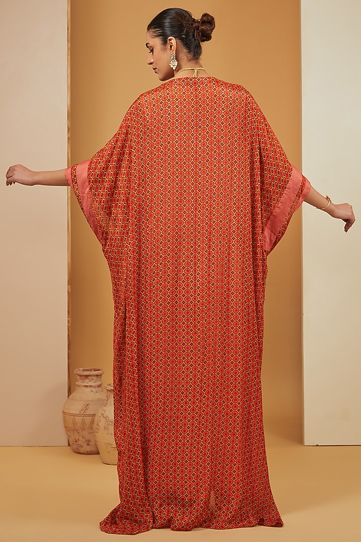 Orange Viscose Chiffon & Crepe Printed Kaftan by Neha Khullar at Pernia's Pop Up Shop