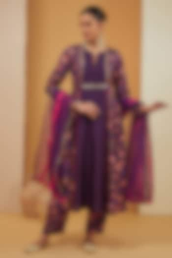 Purple Chanderi Silk Kurta Set by Neha Khullar