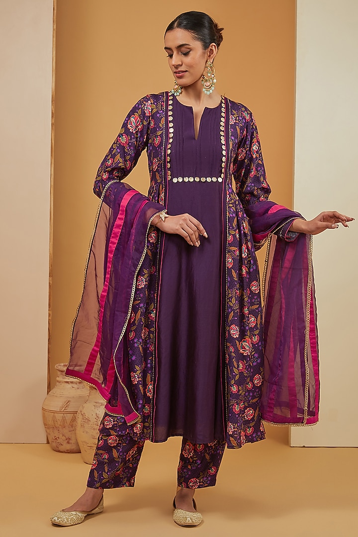 Purple Chanderi Silk Kurta Set by Neha Khullar