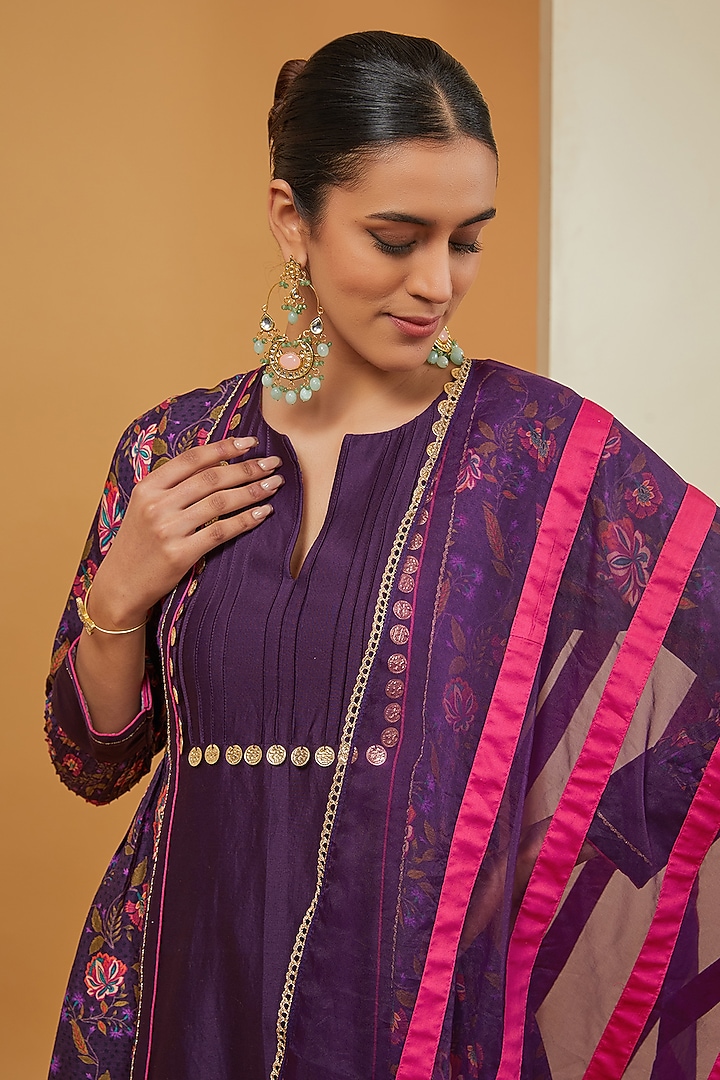 Purple Chanderi Silk Kurta Set by Neha Khullar at Pernia's Pop Up Shop