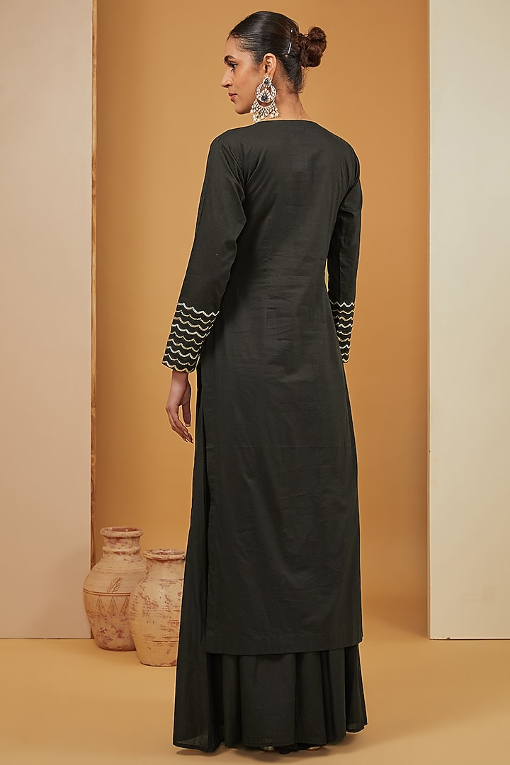 Black Cotton Chanderi Party Wear Sharara Set by Neha Khullar at Pernia's Pop Up Shop