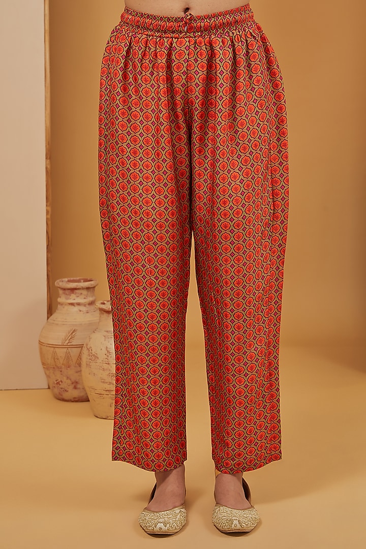 Orange Viscose Silk Printed & Embroidered Kurta Set by Neha Khullar at Pernia's Pop Up Shop