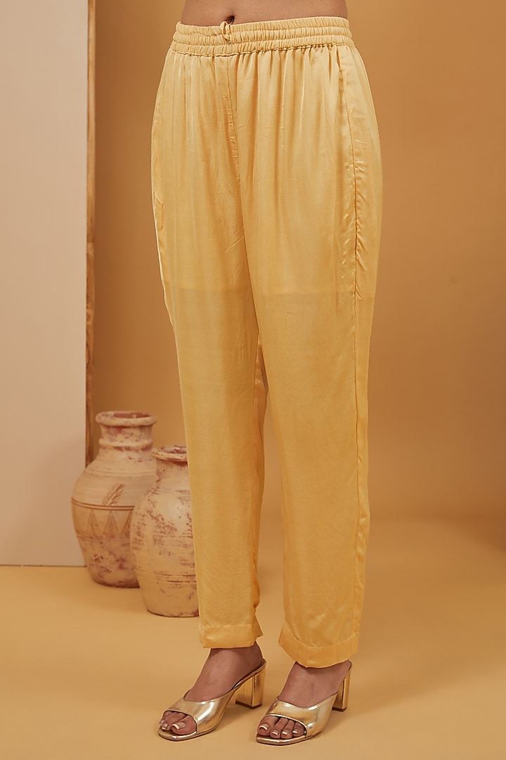Yellow Modal Satin & Crepe Kaftan Set by Neha Khullar at Pernia's Pop Up Shop