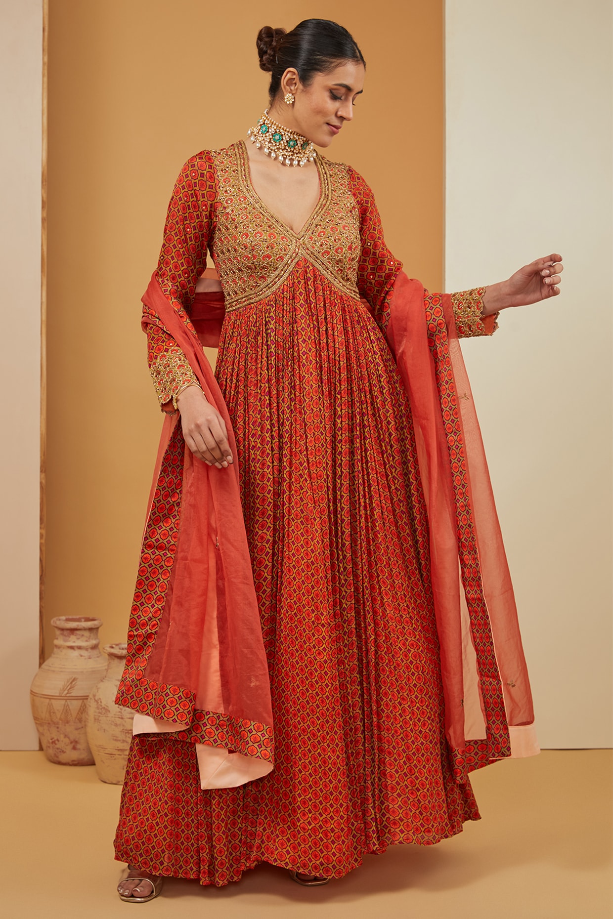 Ikkat,Indian Designer anarkali,Indian Stitched Dress for women, zardho –  Nihira