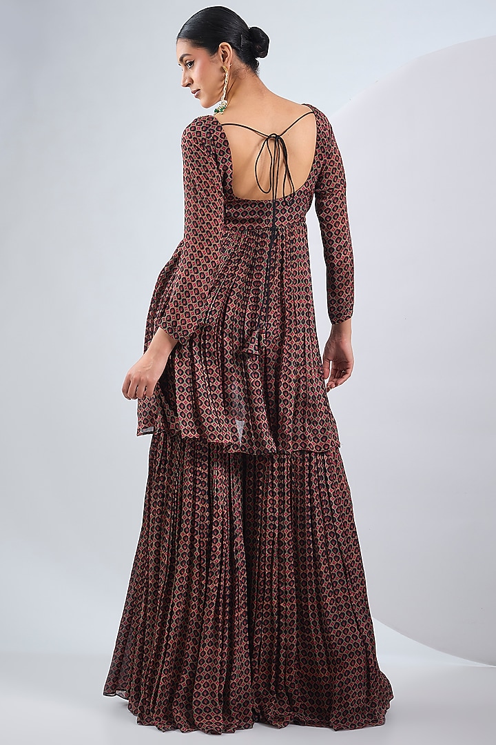 Black Viscose Chinon & Velvet Printed Wedding Anarkali Set by Neha Khullar at Pernia's Pop Up Shop