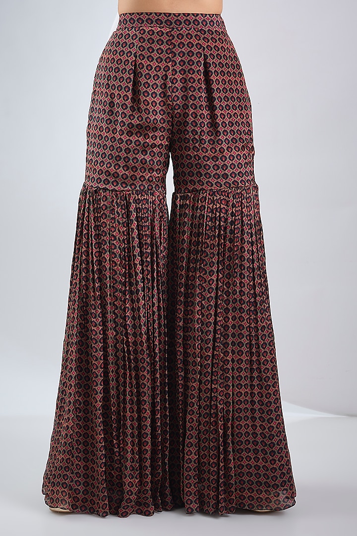 Black Viscose Chinon & Velvet Printed Wedding Anarkali Set by Neha Khullar at Pernia's Pop Up Shop