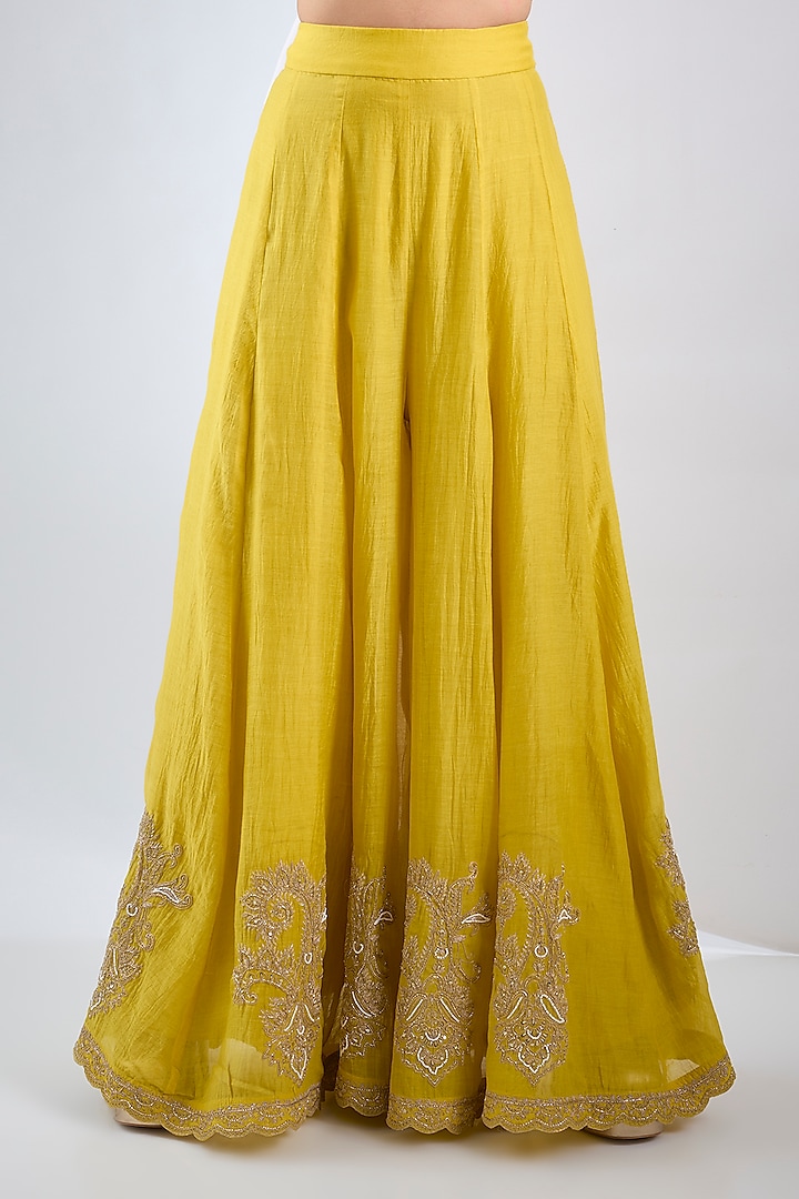 Mustard Yellow Silk Chanderi Embroidered Wedding Sharara Set by Neha Khullar at Pernia's Pop Up Shop