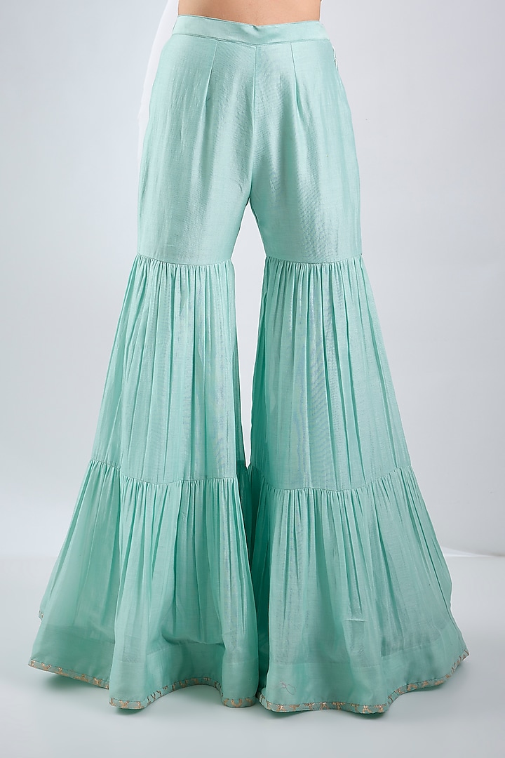 Sky Blue Pure Chiffon Tiered Wedding Sharara Set by Neha Khullar at Pernia's Pop Up Shop