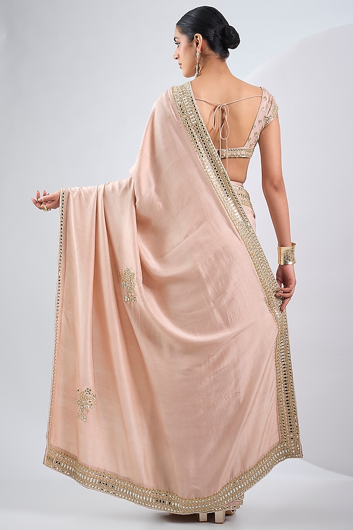 Blush Pink Dupion Silk & Pure Silk Hand Embroidered Wedding Saree Set by Neha Khullar at Pernia's Pop Up Shop