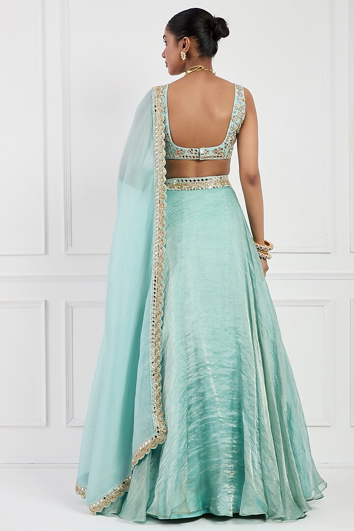 Sky Blue Tissue Silk Sequins Embellished Wedding Lehenga Set by Neha khullar at Pernia's Pop Up Shop