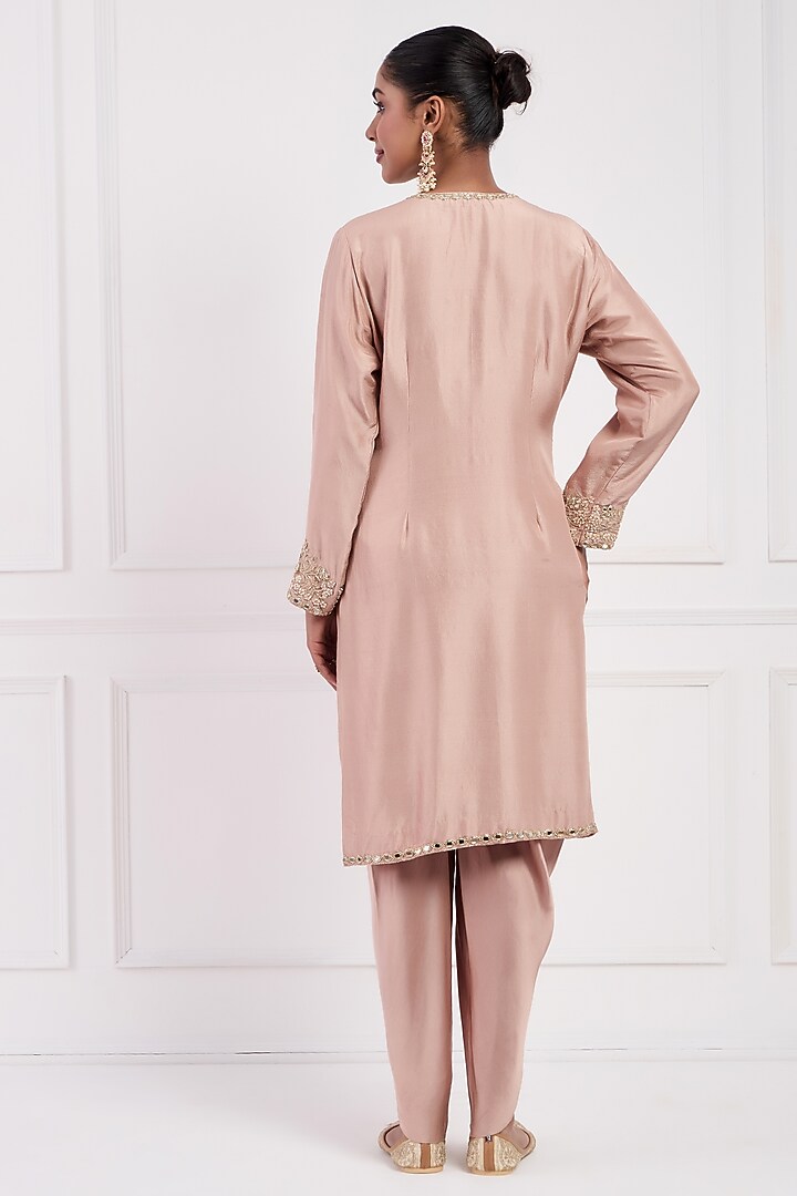 Blush Pink Pure Dupion Silk Sequins Embellished Kurta Set by Neha khullar at Pernia's Pop Up Shop