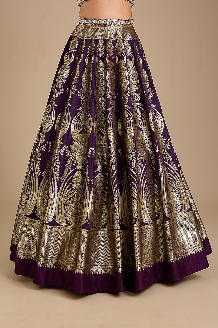 Purple Silk Zardosi Embroidered Banarasi Wedding Lehenga Set by Neha khullar at Pernia's Pop Up Shop