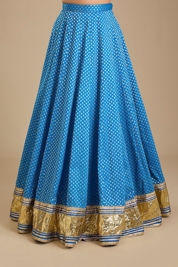 Cobalt Blue Silk Mirror Embroidered Wedding Lehenga Set by Neha khullar at Pernia's Pop Up Shop