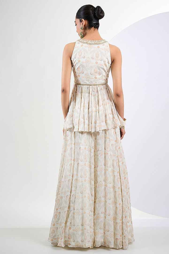 Ivory Soft Chinon Chiffon Printed Party Wear Sharara Set by Neha Khullar at Pernia's Pop Up Shop
