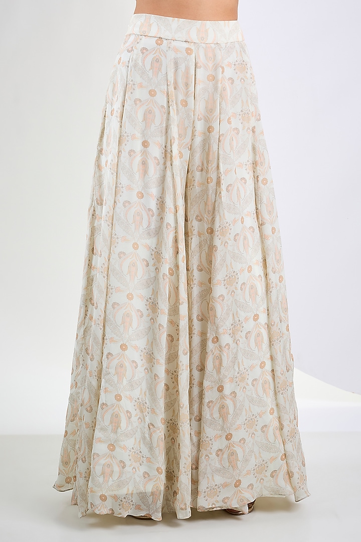 Ivory Soft Chinon Chiffon Printed Party Wear Sharara Set by Neha Khullar at Pernia's Pop Up Shop