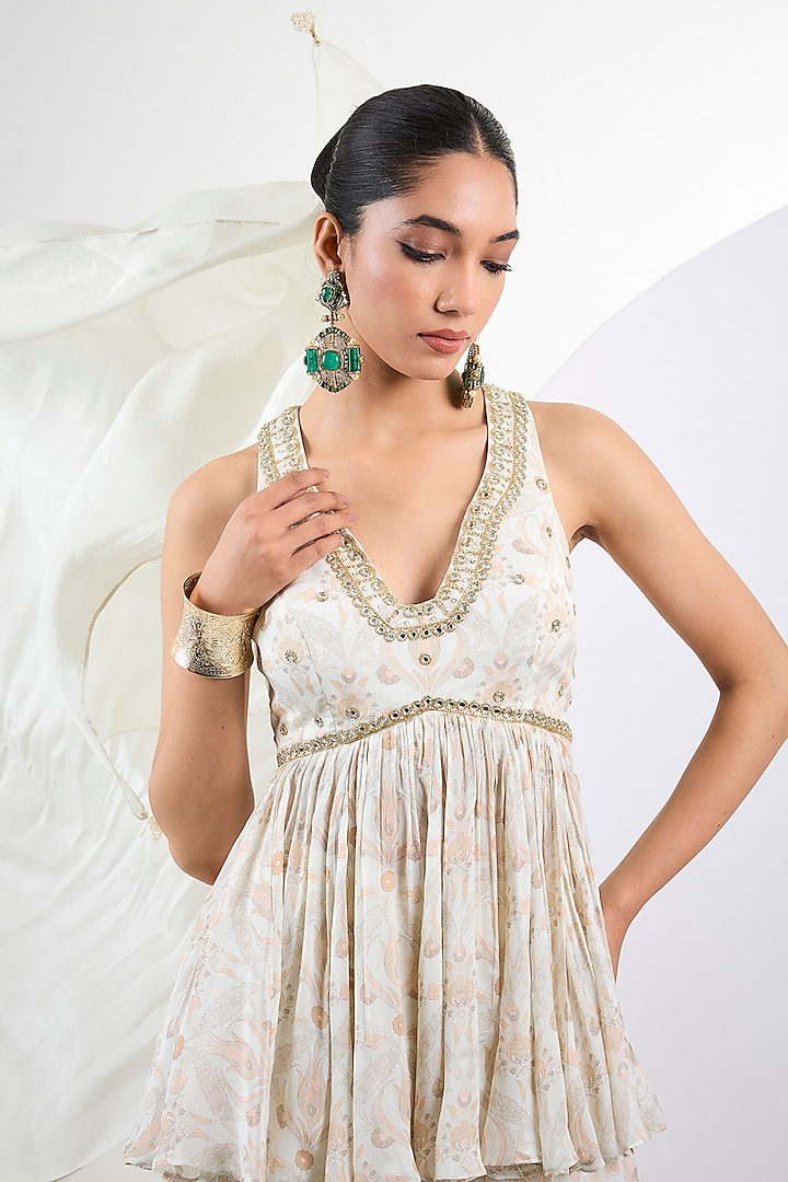 Ivory Soft Chinon Chiffon Printed Party Wear Sharara Set by Neha Khullar at Pernia's Pop Up Shop