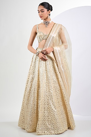 Ivory Banarasi Lehenga Set by Neha Khullar