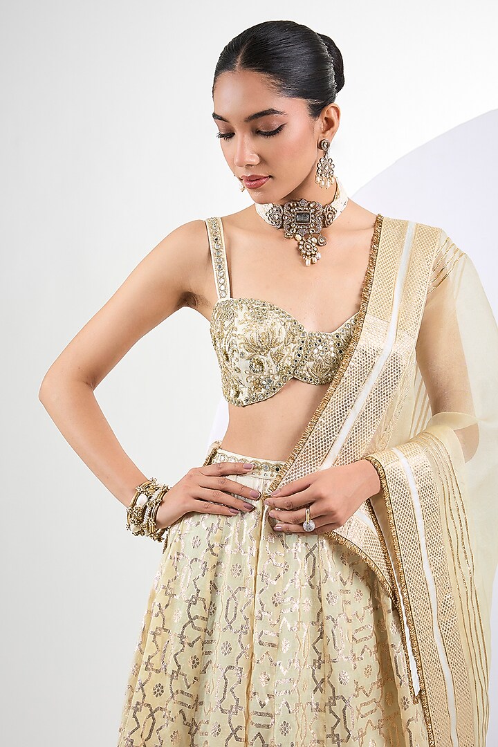 Ivory Banarasi Wedding Lehenga Set by Neha Khullar at Pernia's Pop Up Shop