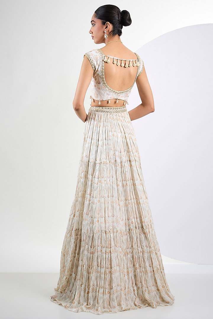 Ivory Chinon Chiffon Printed Wedding Lehenga Set by Neha Khullar at Pernia's Pop Up Shop