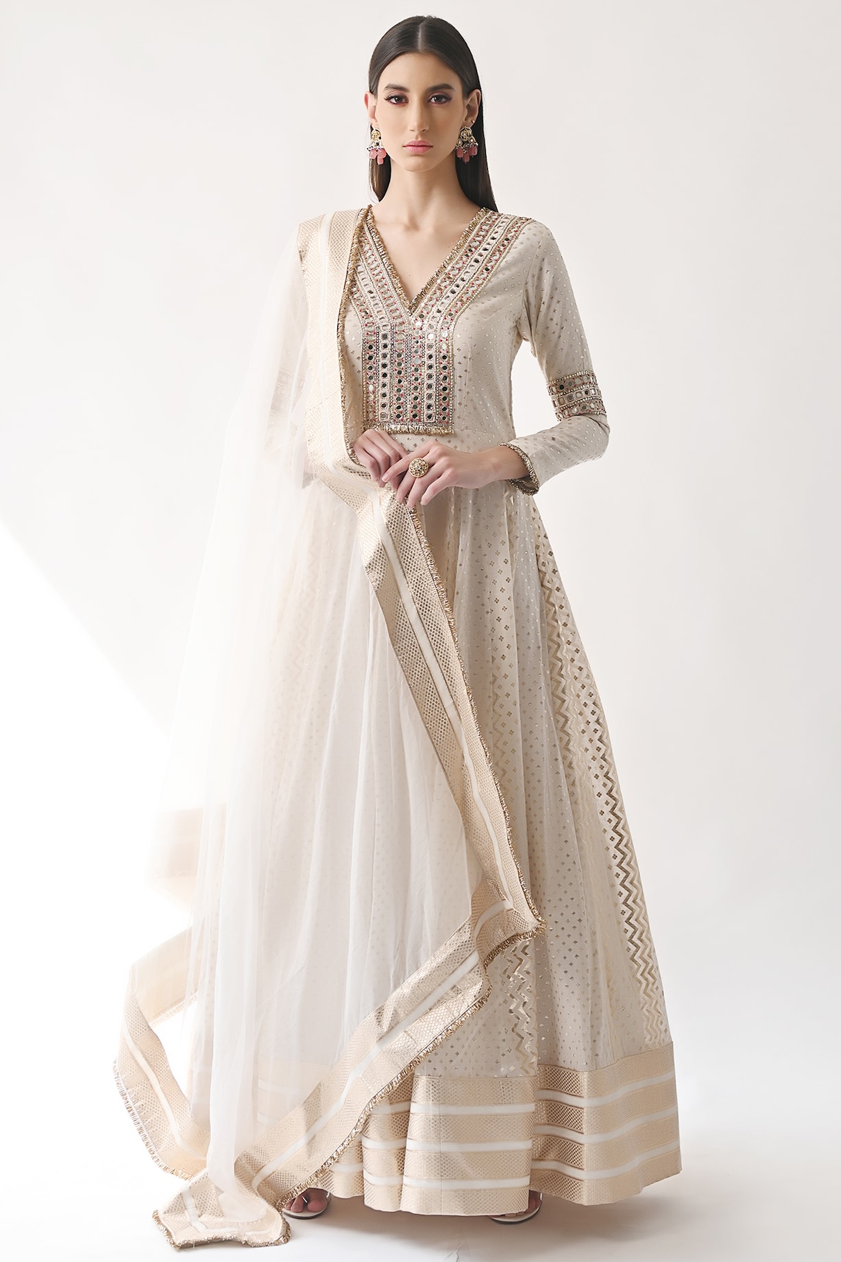 Nitya Hand Embroidered Kalidar Anarkali With Sharara And Dupatta