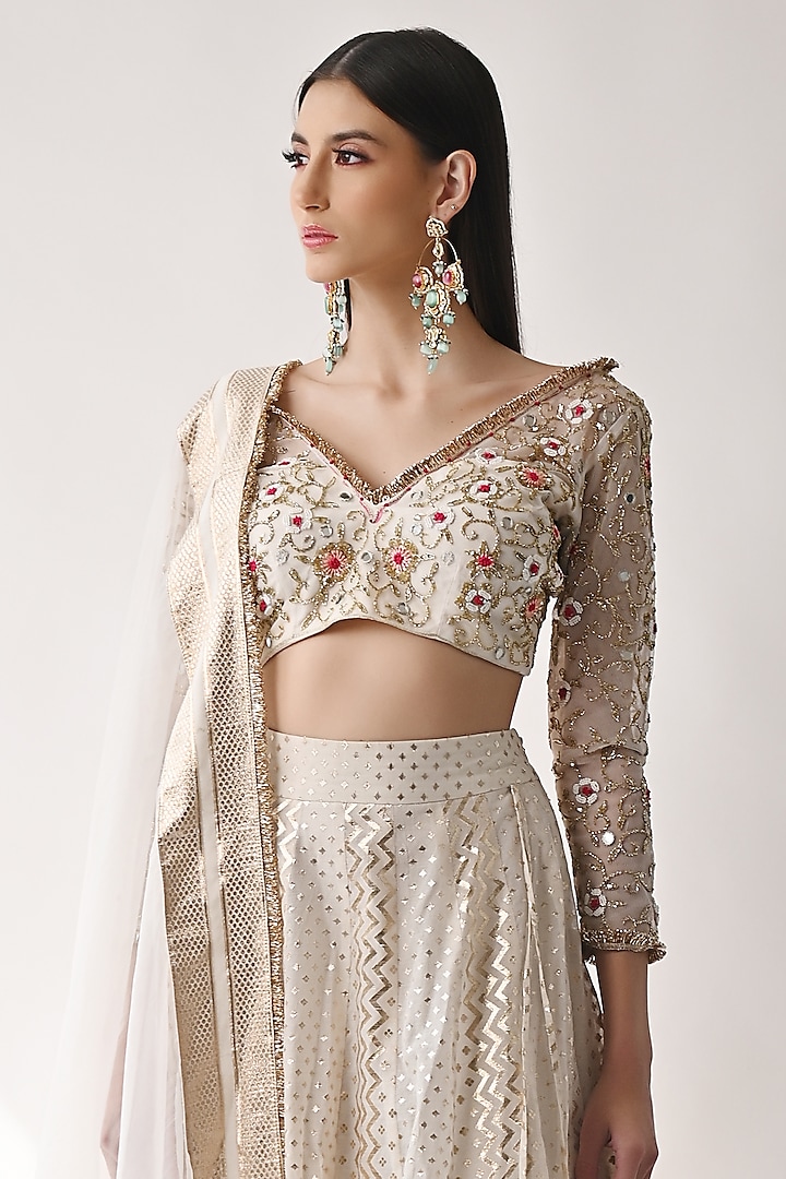 Ivory Hand Embroidered Wedding Lehenga Set by Neha khullar at Pernia's Pop Up Shop