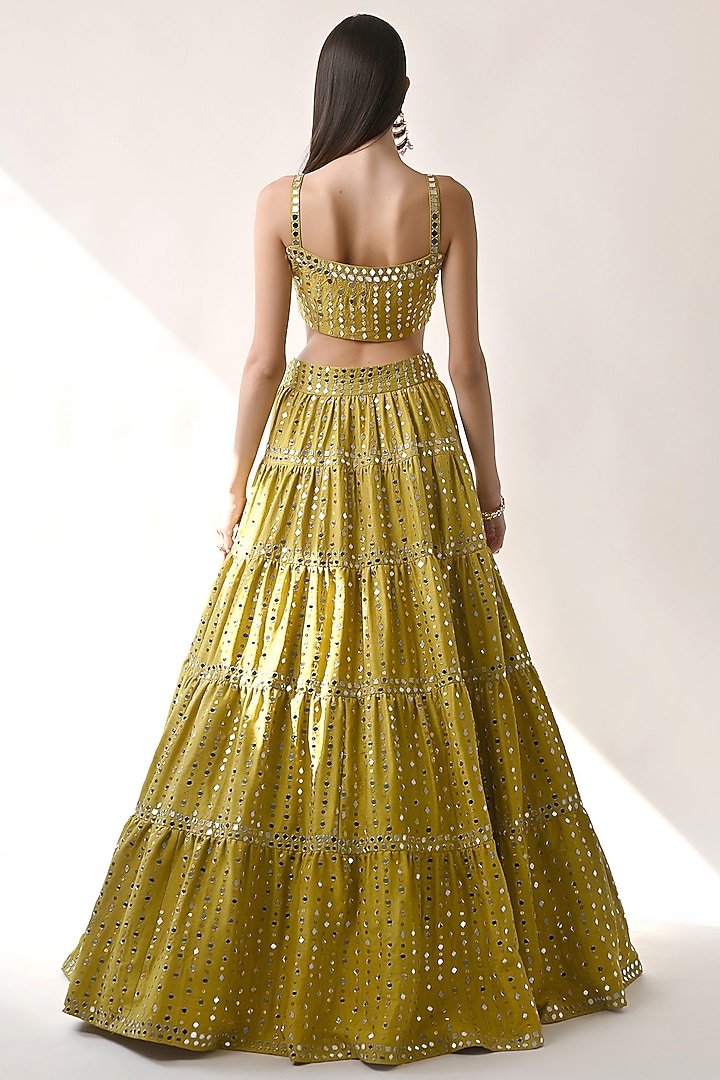 Olive Yellow Embroidered Wedding Lehenga Set by Neha khullar at Pernia's Pop Up Shop