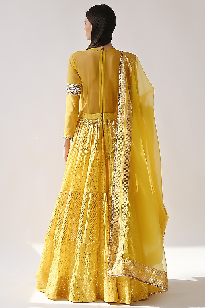 Yellow Hand Embroidered Wedding Anarkali Set by Neha khullar at Pernia's Pop Up Shop