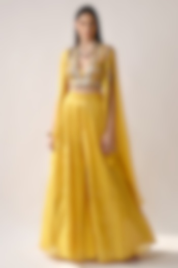 Yellow Chanderi Silk & Organza Sharara Set by Neha khullar