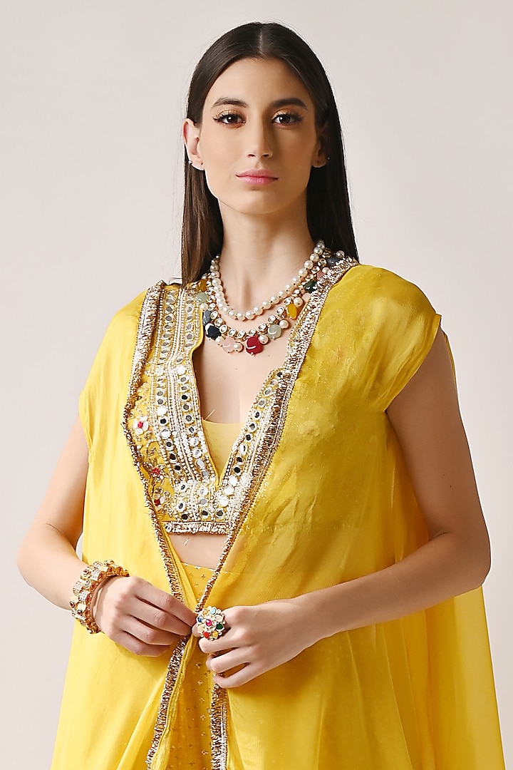 Yellow Chanderi Silk & Organza Wedding Sharara Set by Neha khullar at Pernia's Pop Up Shop