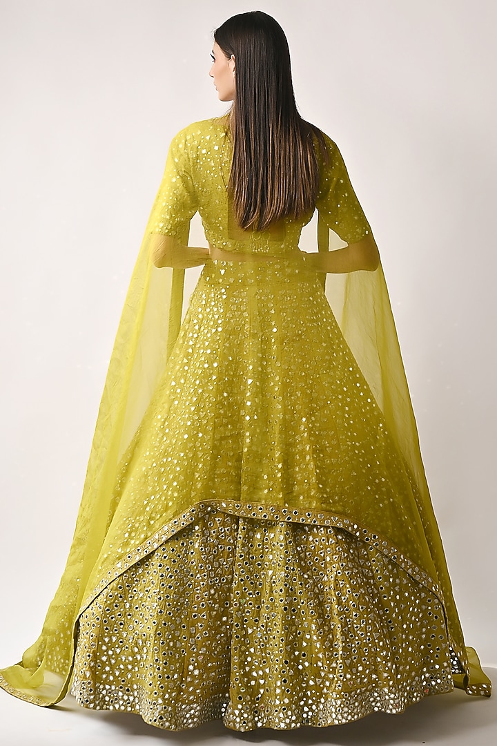 Olive Yellow Hand Embroidered Wedding Lehenga Set by Neha khullar at Pernia's Pop Up Shop