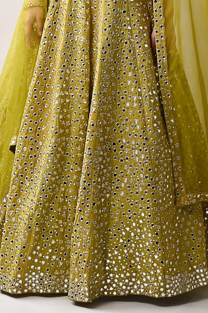 Olive Yellow Hand Embroidered Wedding Lehenga Set by Neha khullar at Pernia's Pop Up Shop