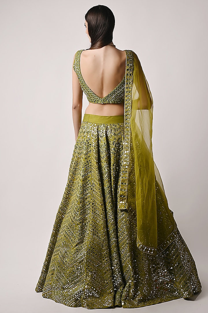 Olive Green Hand Embroidered Bridal Lehenga Set by Neha khullar at Pernia's Pop Up Shop