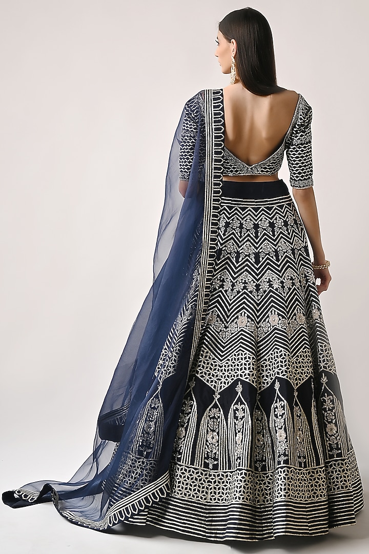 Navy Embroidered Wedding Lehenga Set by Neha khullar at Pernia's Pop Up Shop