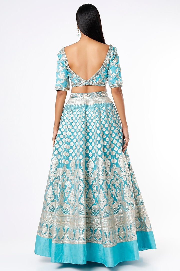 Sky Blue Embroidered Wedding Lehenga Set by Neha khullar at Pernia's Pop Up Shop