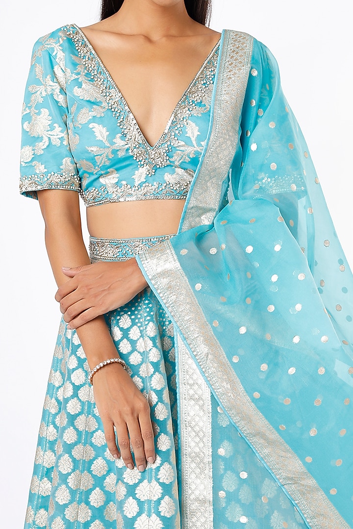 Sky Blue Embroidered Wedding Lehenga Set by Neha khullar at Pernia's Pop Up Shop
