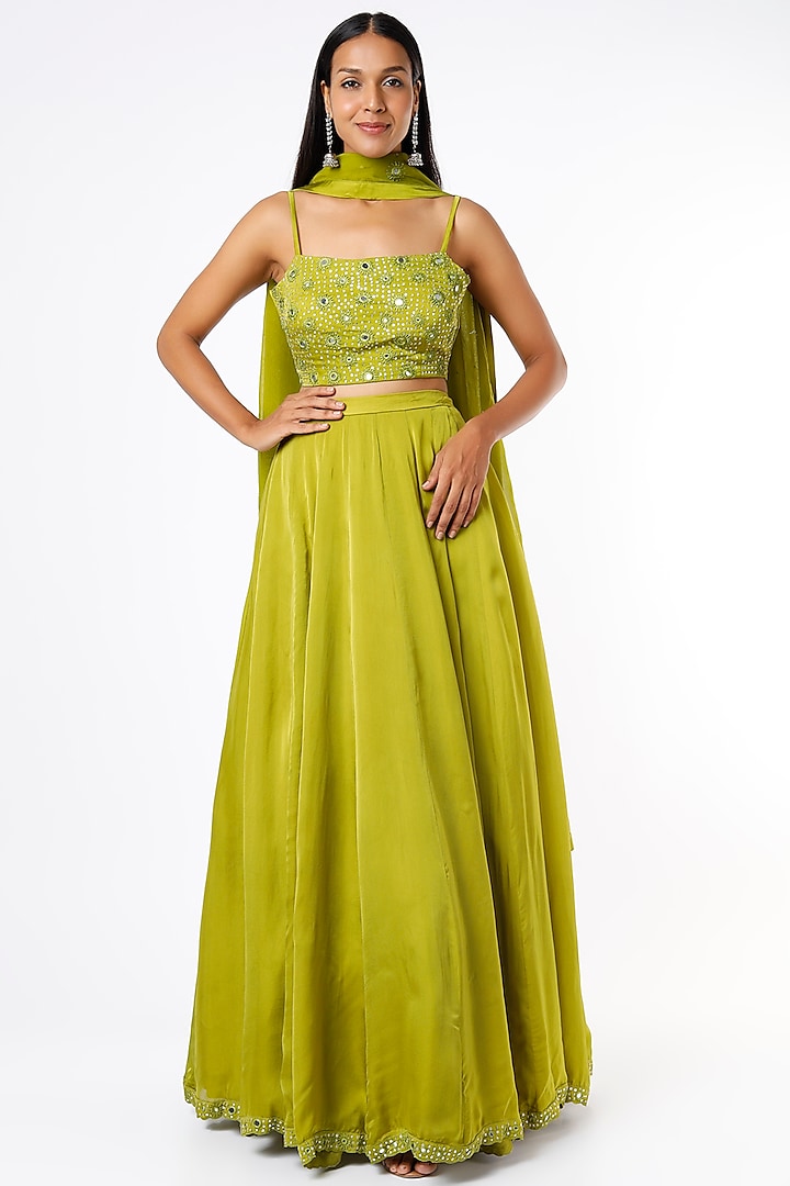 Olive Green Embroidered Lehenga Set by Neha khullar