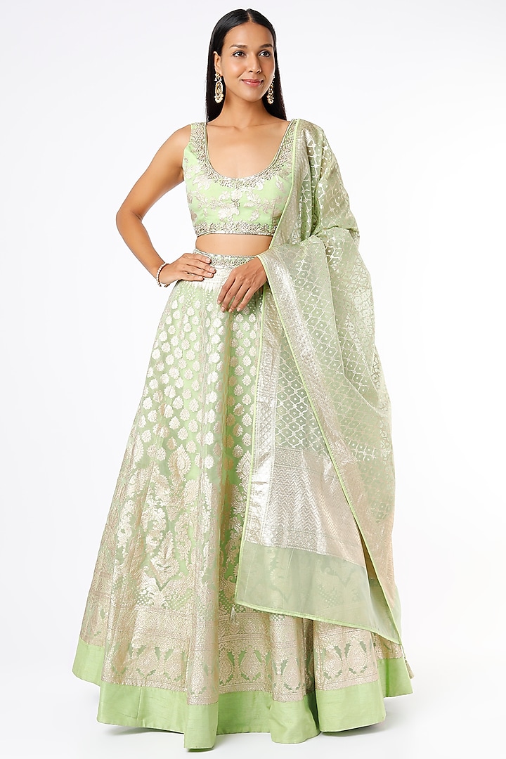 Mint Green Embroidered Lehenga Set by Neha khullar
