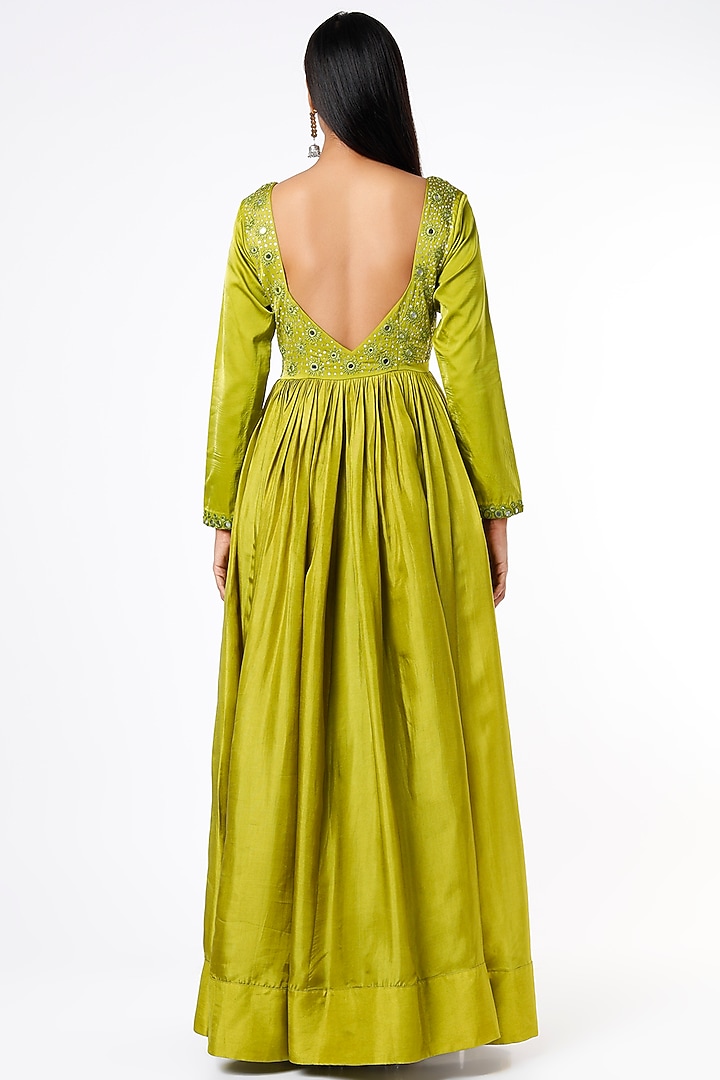 Olive Green Embroidered Wedding Anarkali Set by Neha khullar at Pernia's Pop Up Shop