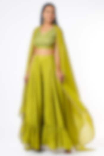 Olive Green Silk Sharara Set by Neha khullar