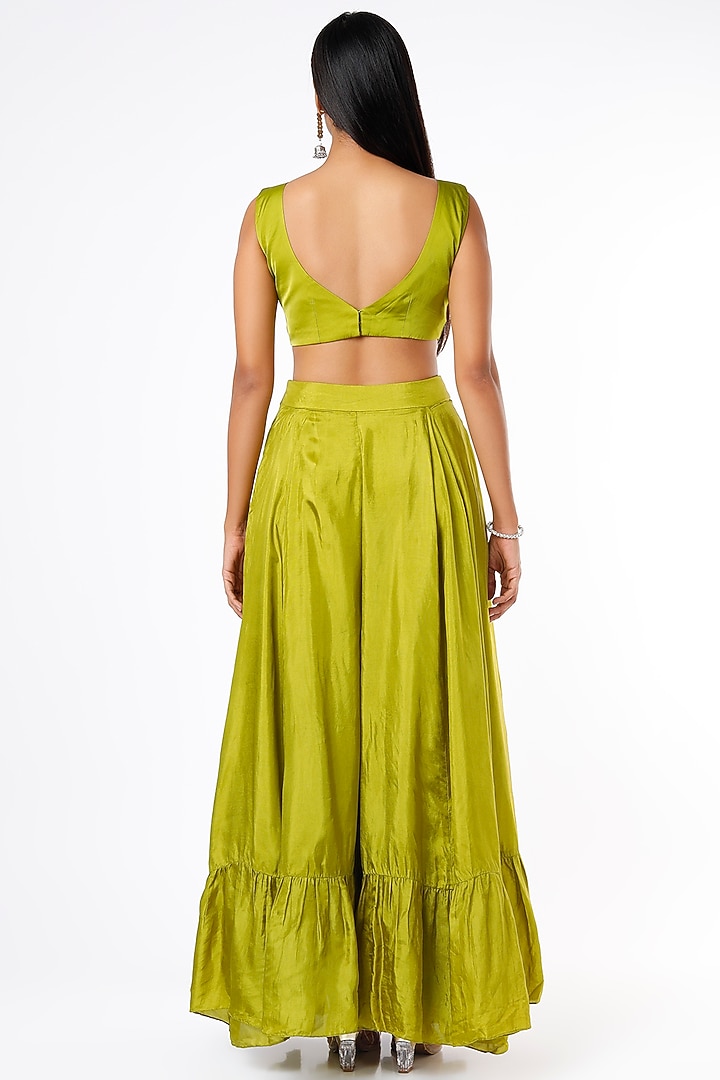 Olive Green Silk Wedding Sharara Set by Neha khullar at Pernia's Pop Up Shop