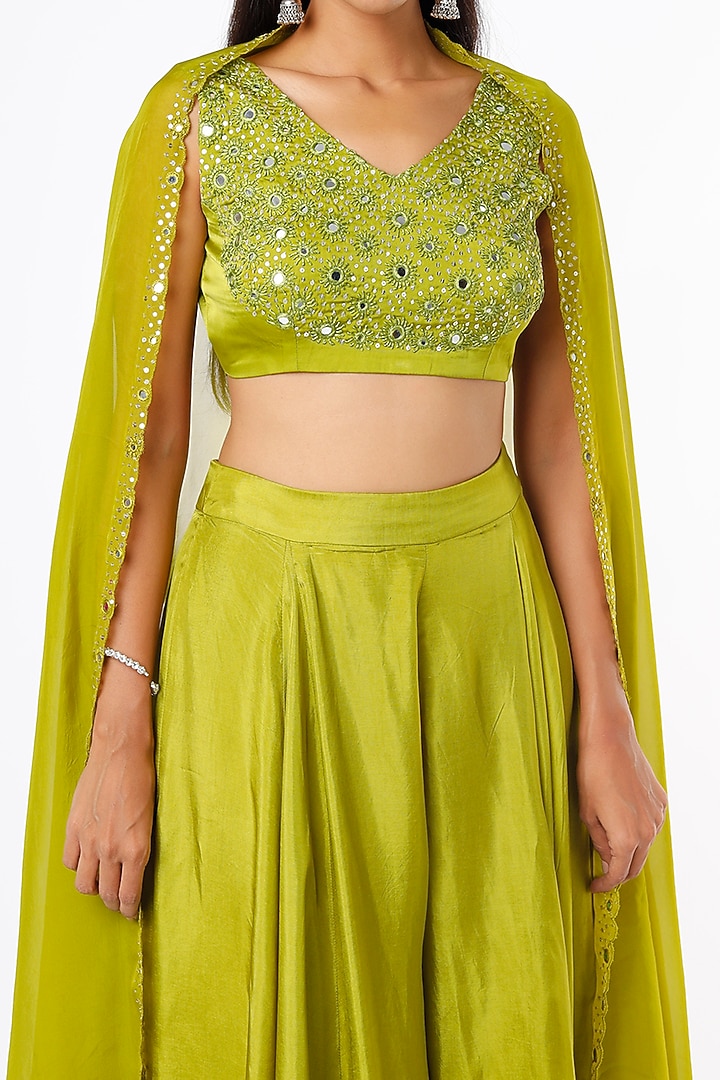 Olive Green Silk Wedding Sharara Set by Neha khullar at Pernia's Pop Up Shop