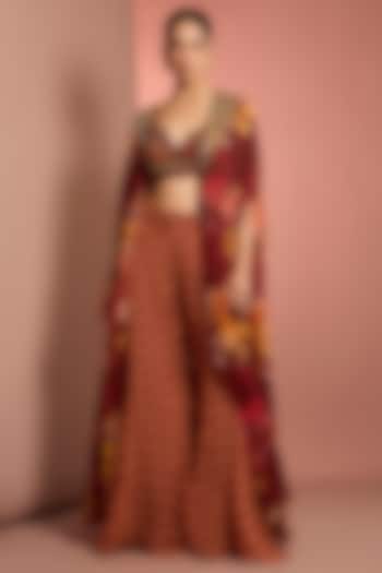 Red Viscose Organza Floral Printed Wedding Sharara Set by Neha Khullar at Pernia's Pop Up Shop
