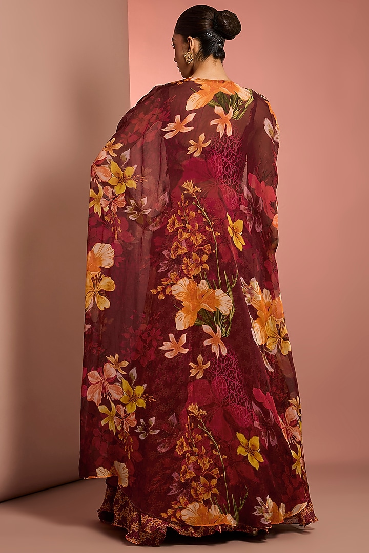 Red Viscose Organza Floral Printed Wedding Sharara Set by Neha Khullar at Pernia's Pop Up Shop