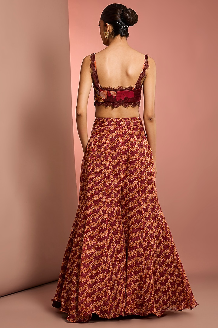 Red Viscose Organza Floral Printed Wedding Sharara Set by Neha Khullar at Pernia's Pop Up Shop