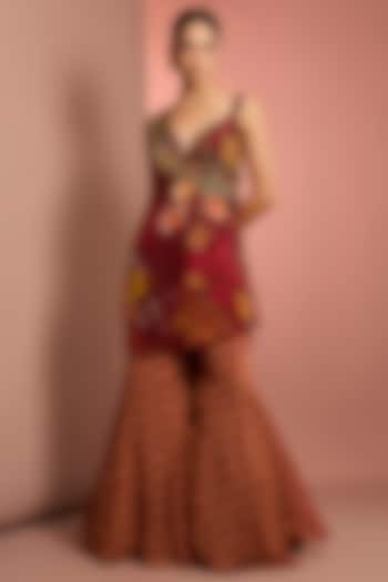 Red Viscose Organza Floral Printed Wedding Sharara Set by Neha Khullar at Pernia's Pop Up Shop