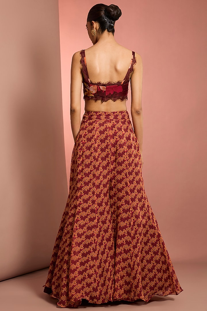 Red Viscose Organza Floral Printed Wedding Sharara Set by Neha Khullar at Pernia's Pop Up Shop